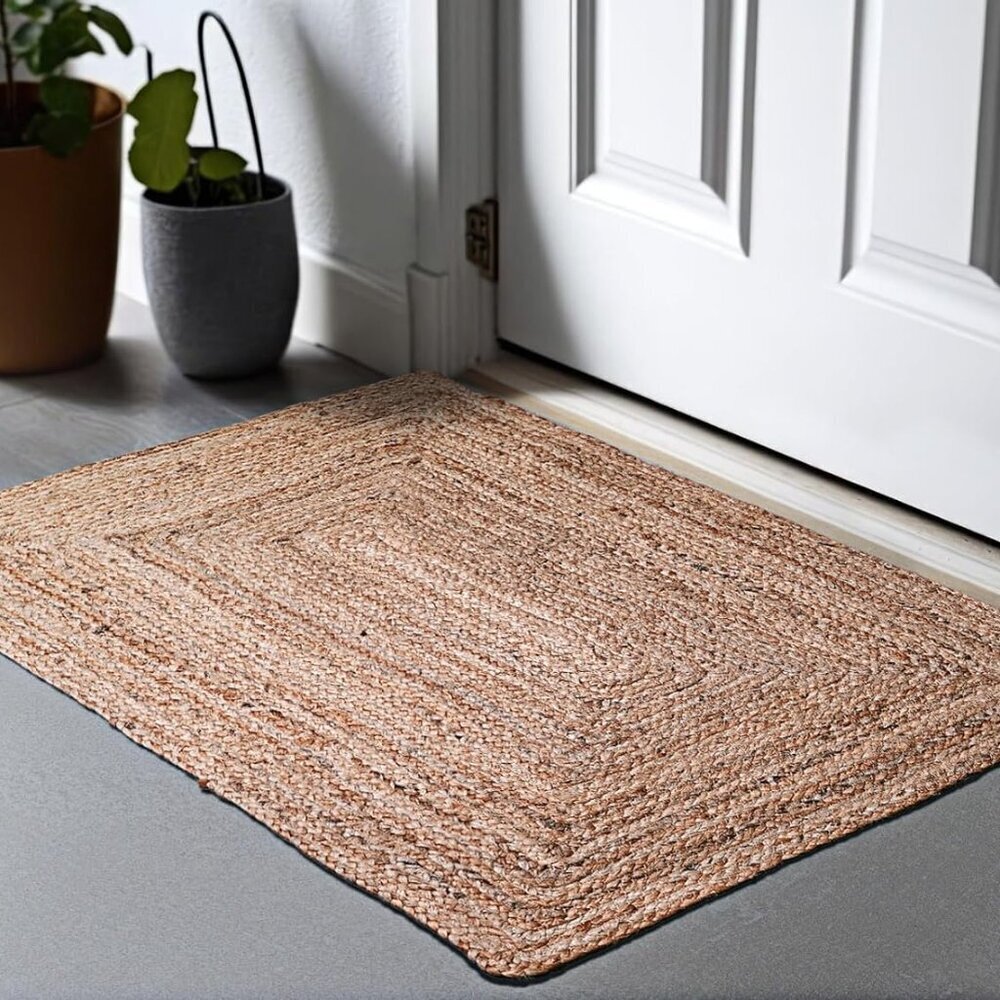 Hand Woven Jute Braided Rug, 2'x3' – Natural, Reversible Boho Entry Area Rugs fo - Picture 5 of 9